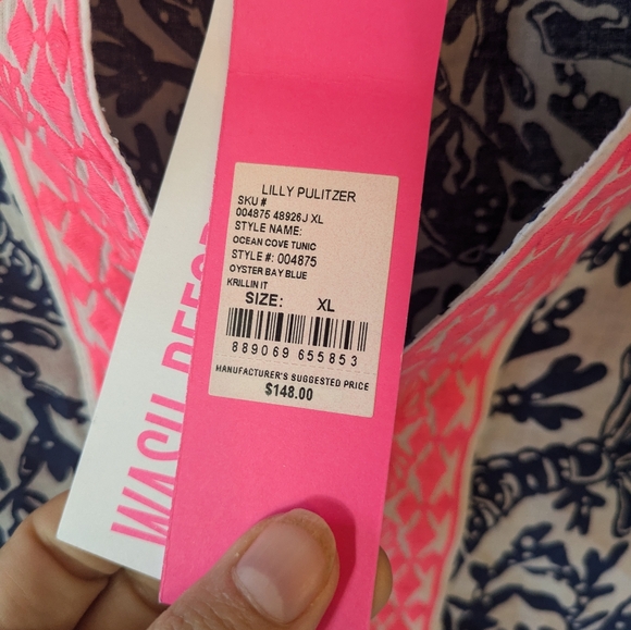 Lilly Pulitzer Ocean Cove Tunic Top, Oyster Bay Blue Krillin It | Size XL - Picture 3 of 6